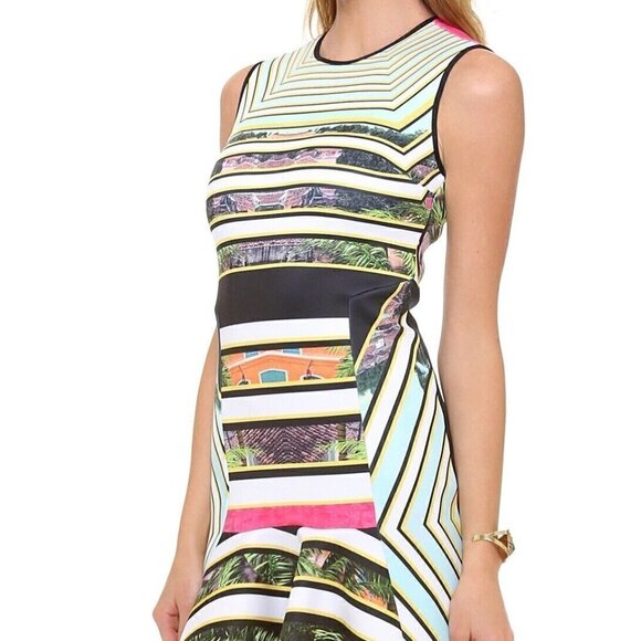 NWOT Clover Canyon Cuban Step Sleeveless Fit Flare Flounce Neoprene Dress Small - Picture 6 of 13